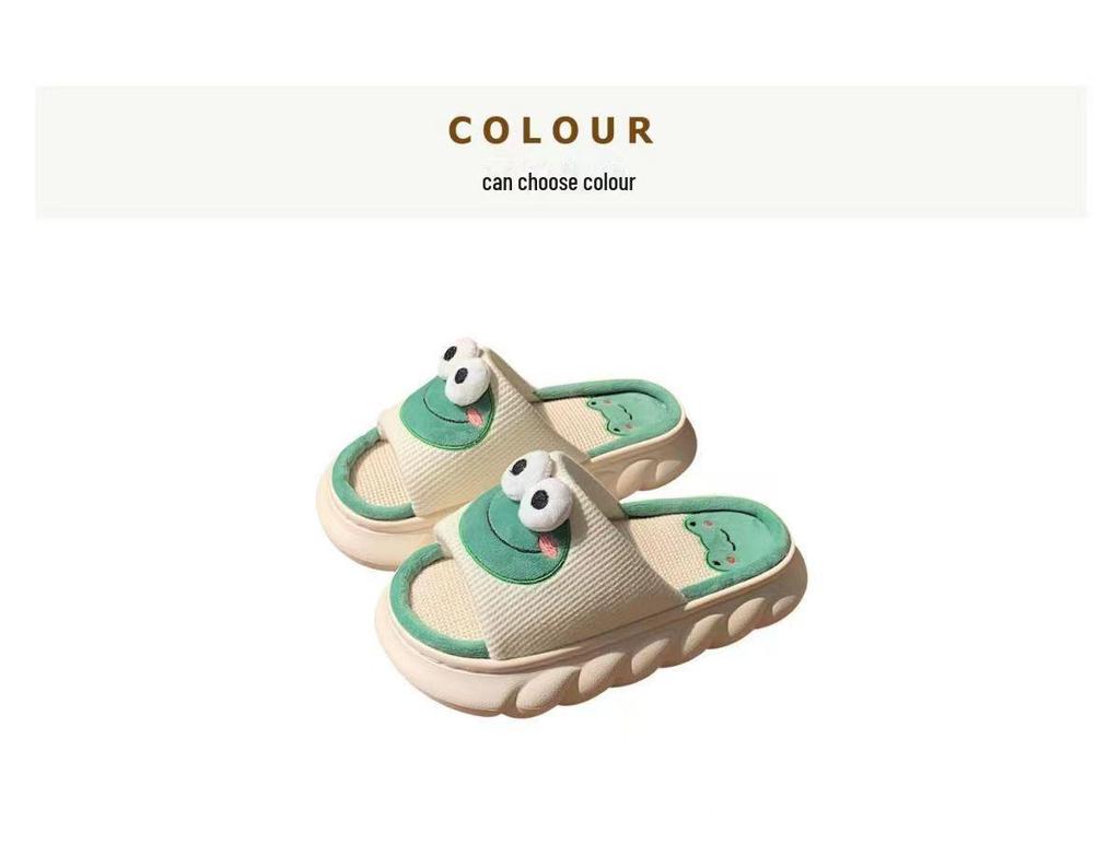 Breathable Linen Cartoon Slippers for Women & Men - Non-Slip Indoor Footwear for All Seasons