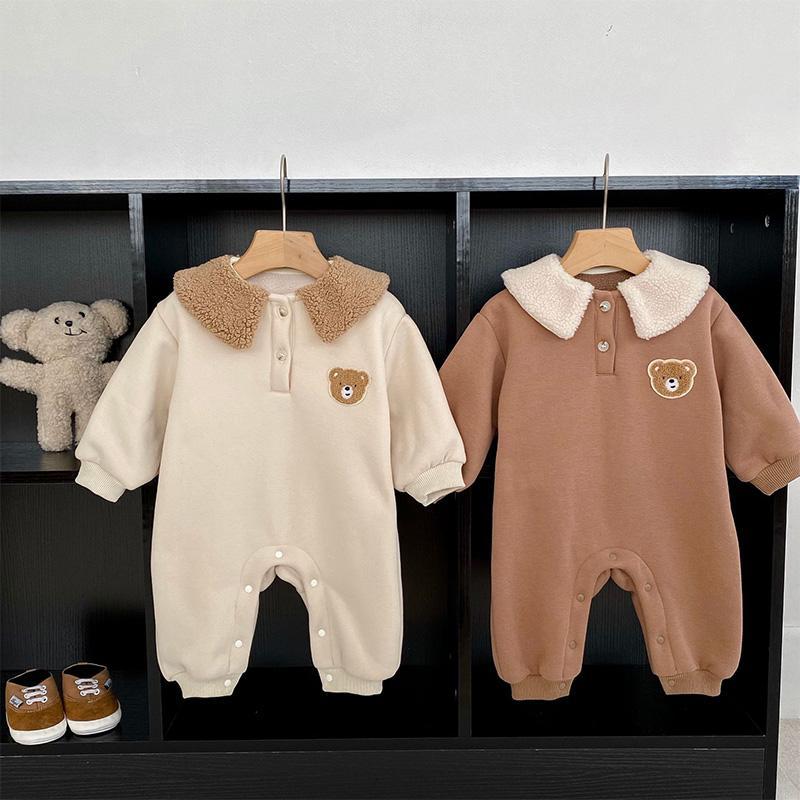 Зимний комбинезон для малышей из овечьей шерсти, детский комбинезон с медведем, утепленная одежда для маленьких мальчиков и девочек, наряд для малышей, комбинезон для младенцев