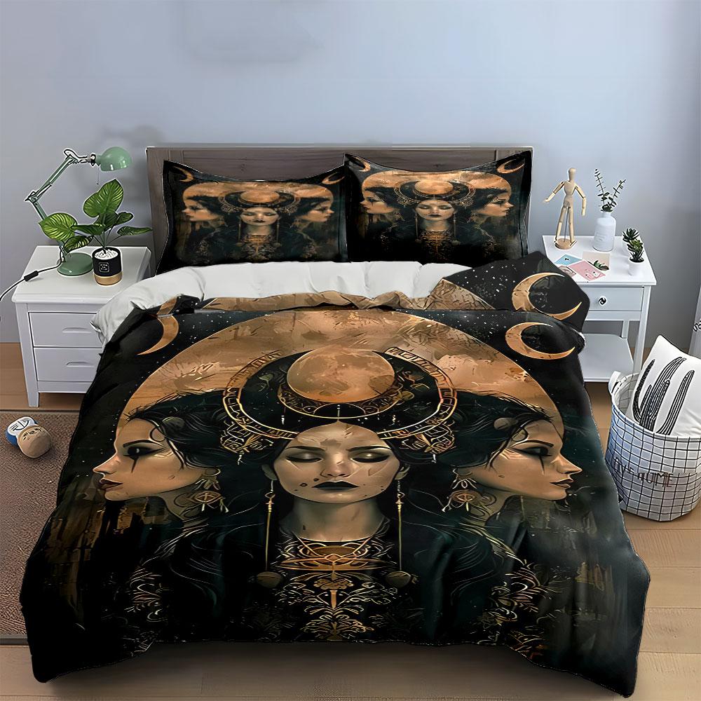 Golden moon and celestial elements. Bedding sets Duvet cover sets Duvet covers Pillowcases(1 * Duvet Cover 2 * Pillowcases without duvet insert)