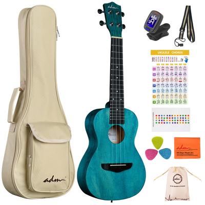 ADM Concert Ukulele Beginner Ukulele Set включает в себя накладку на гриф и чехол для хранения, - чехол, тюнер, ремень, наклейку, медиатор, (Матовый синий, 23")
