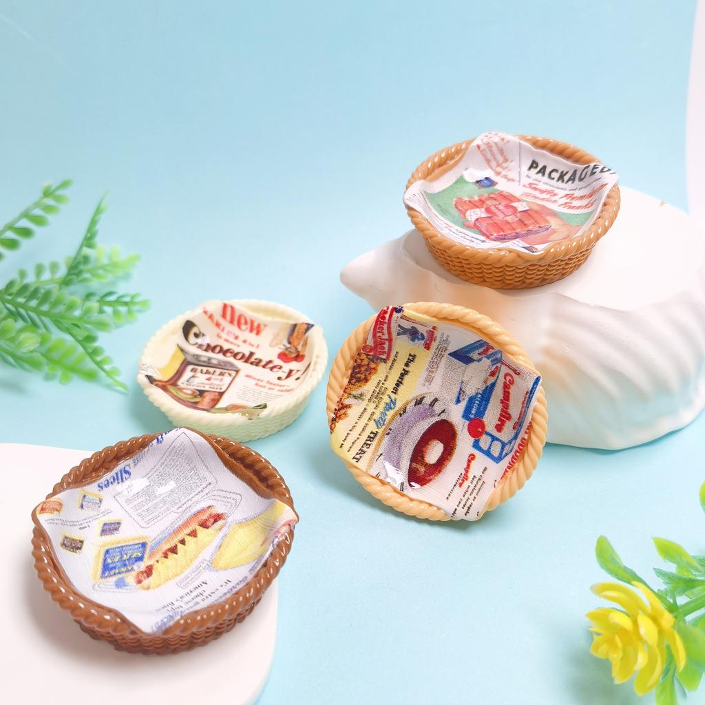 New Novelty 48MM Round Woven Basket Mini Doll House Resin Cabochons Colorful Mini Embellishment Ornaments for Scrapbooking Decor