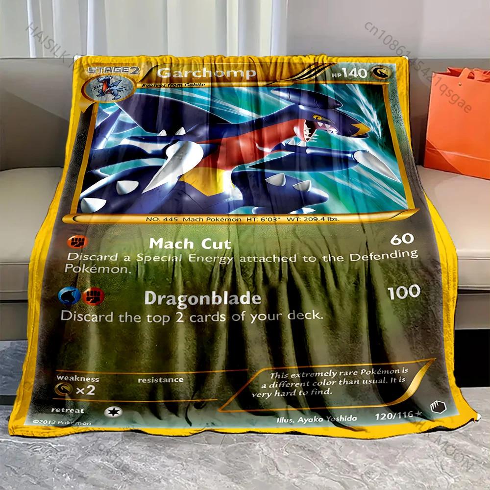 Pokémon Cards Garchomp Printed Blanket Cartoon Flannel Fluffy Soft Blanket for Adult Kids Plush Sofa Bed Car Camping for Gifts
