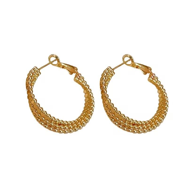 Новые трехслойные витые металлические серьги-подвески для женщин, винтажные металлические круглые серьги-кольца, простые европейские украшения