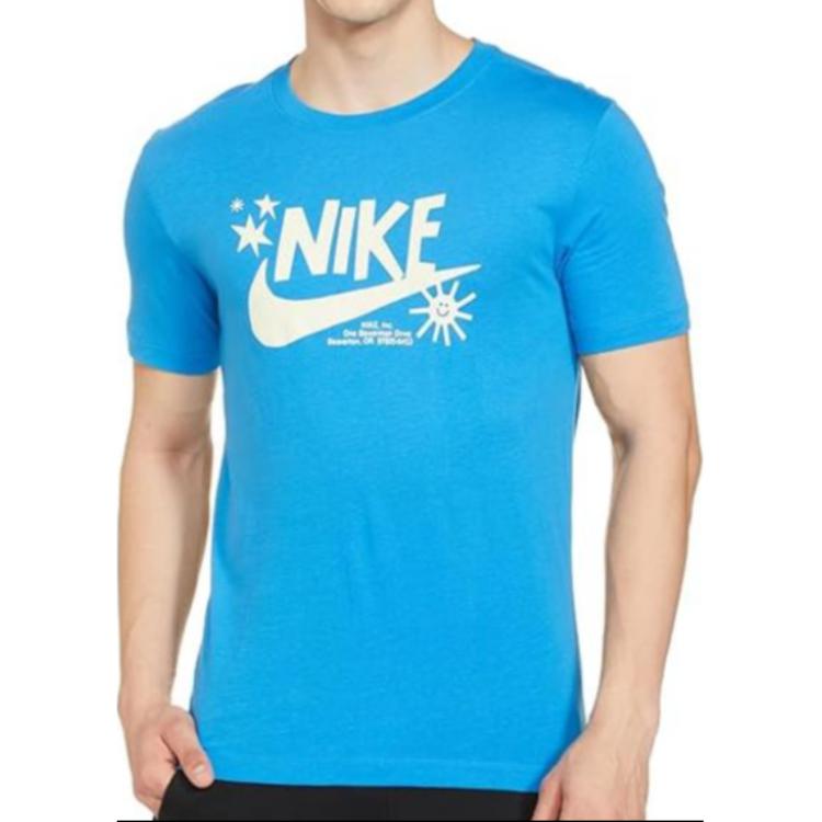 Nike Спортивная футболка с логотипом и круглым вырезом, мужские топы, синяя DR7808-435