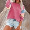 Women's Casual Long Sleeve Color Block Crewneck Loose Fit Blouses T Shirts Sweatshirts Pullover Tunic Tops Shirts