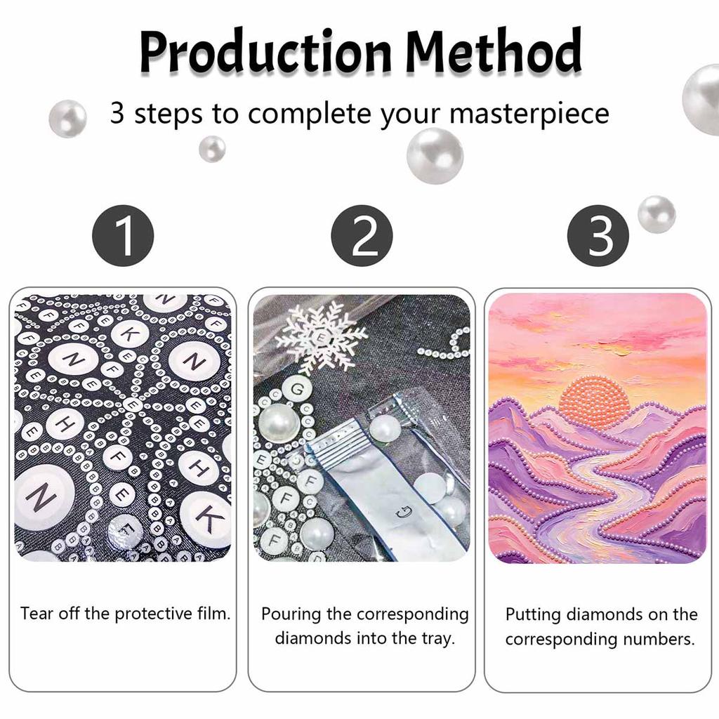 Безрамная жемчужная картина DIY-набор Закат Розовые Фиолетовые Холмы Река 3D Сверкающий Бисерный Холст Расслабляющее Творческое Хобби для Любителей Искусства
