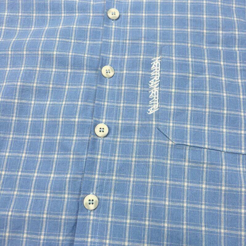 Mertra Blue Plaid Short Sleeve Shirt Men Women Embroidered Pocket Casual Loose Fit Teen Streetwear