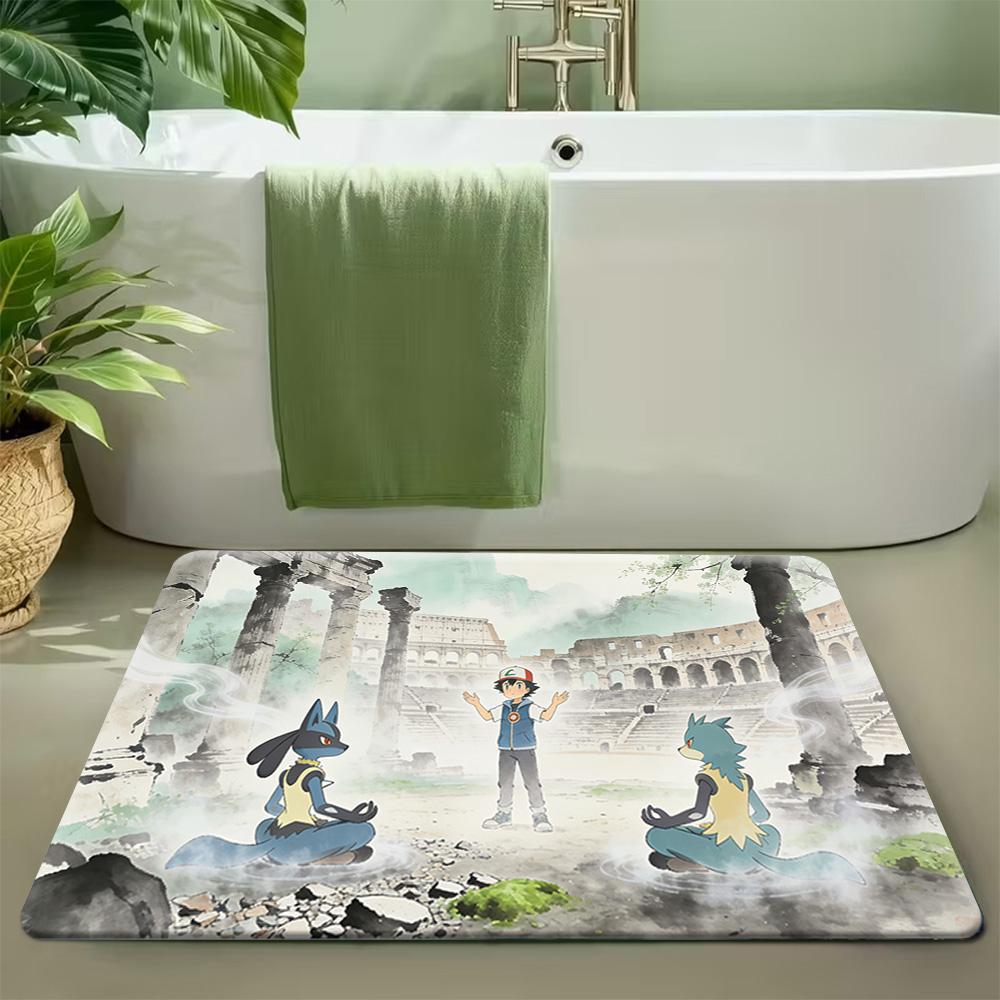 Pokemon Water Type Underwater Adventure Print Non-Slip Doormat, Absorbent Floor Mat for Home Decor