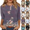 Женская мода повседневный топ с рукавом три четверти с цветочным принтом и круглым вырезом