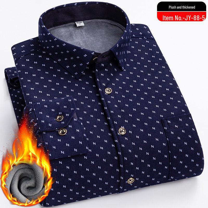 Men's Elastic Non-Iron Plaid Shirt - Warm, Thickened, Long-Sleeved for Casual or Business Wear In Autumn and Winter.