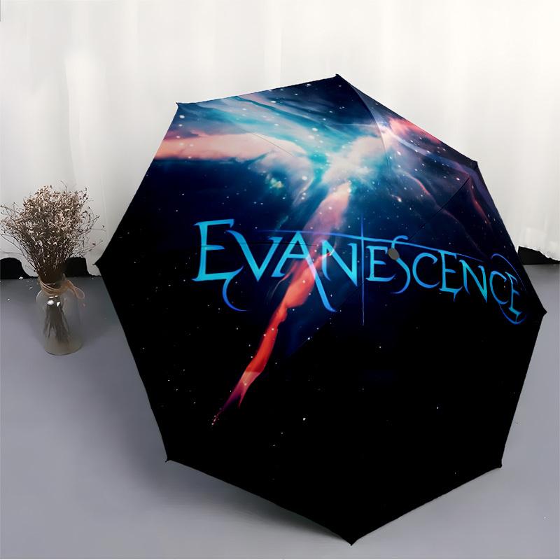 1 шт. Автоматический зонт Evanescence Music, 8 ребер, портативный складной, черный железный каркас, для улицы, пляжа, путешествий, пляжный зонт