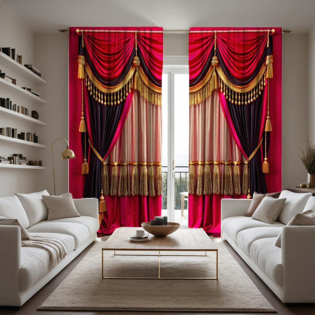 2pcs HD Digital Curtain Printing Simulation Valance Pink Romantic Pink Yellow Splicing Luxury Style Home Decoration Style Dec