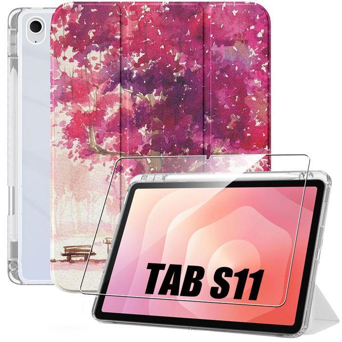 Coque + Verre Trempé pour Samsung Galaxy Tab S11, Anti-Rayures avec Porte-Stylet - Motif Arbre