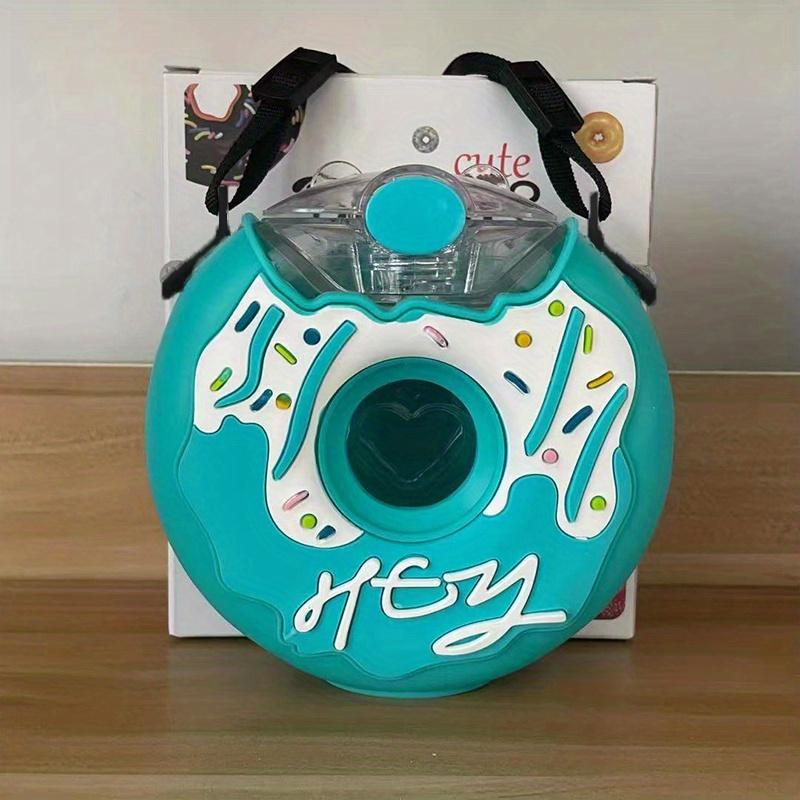 Бутылка для воды в форме пончика на 13 унций, герметичная, без BPA, для улицы, пластиковые, симпатичные, с регулируемым плечевым ремнем и трубочкой