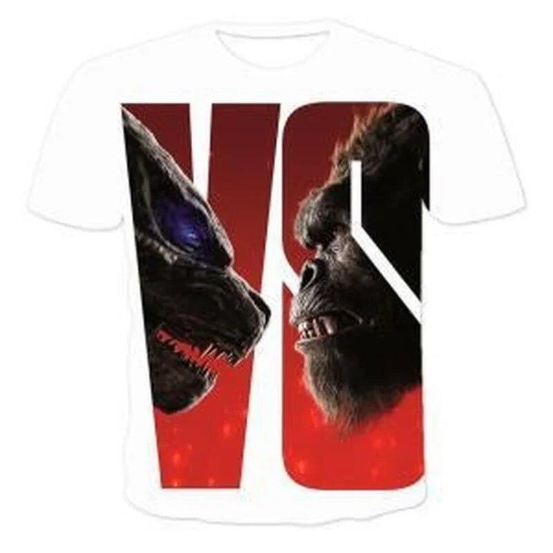 Футболка «Годзилла против монстра Кинг-Конга», футболка с 3D цифровым принтом, детская летняя одежда с короткими рукавами с героями мультфильмов для мальчиков и девочек, подарок