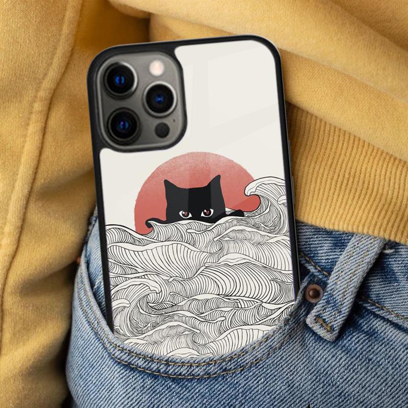 Cat Mount Fuji Japan Wave Landscape Soft Phone Case for iPhone 17 Air 16e Pro max 15 Pro 13 14 Plus 11 12 MagSafe Magnetic Coque