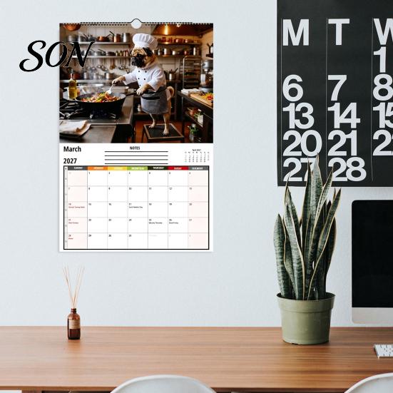 Creative Holiday Gift 2027 Pugs Working Wall Calendar, Funny Dog Hanging Year Round Planning Tool 12 Monthly Planner with Unique Illustrations