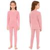 Kids Warm Loungewear Set 2-Piece, Solid Color Thermal Long Sleeve Shirt & Elastic Waist Pants, Sleepwear Winter Underwear
