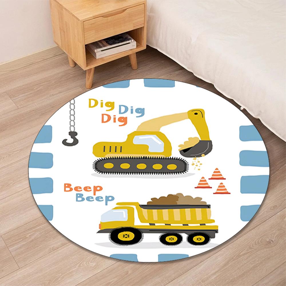 excavator Printed Round Rug Carpet Chair Rug Area Rug Entryway Doormats,for Office Chair Living Room Bedroom Kitchen Room.