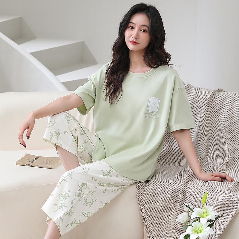 Pajamas women's 1011 new summer women's modal cotton short-sleeved cropped pants cool summer loungewear set