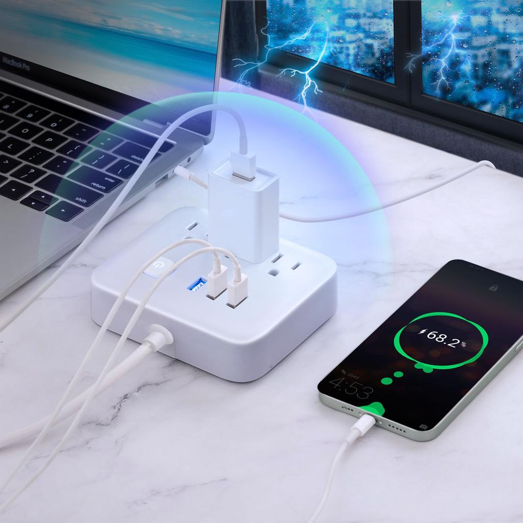 Сетевой фильтр с вилкой США, 3 розетками переменного тока, 3 USB-портами, удлинительным кабелем длиной 4,6 фута, многорозеточный адаптер с выключателем для дома, офиса, путешествий