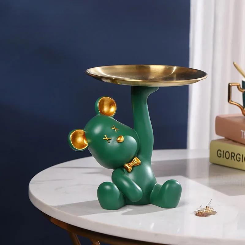 Home Decoration Porch Key Storage Tray Decoration Living Room Office Desktop Light Luxury Home Hani Cute Bear Tray