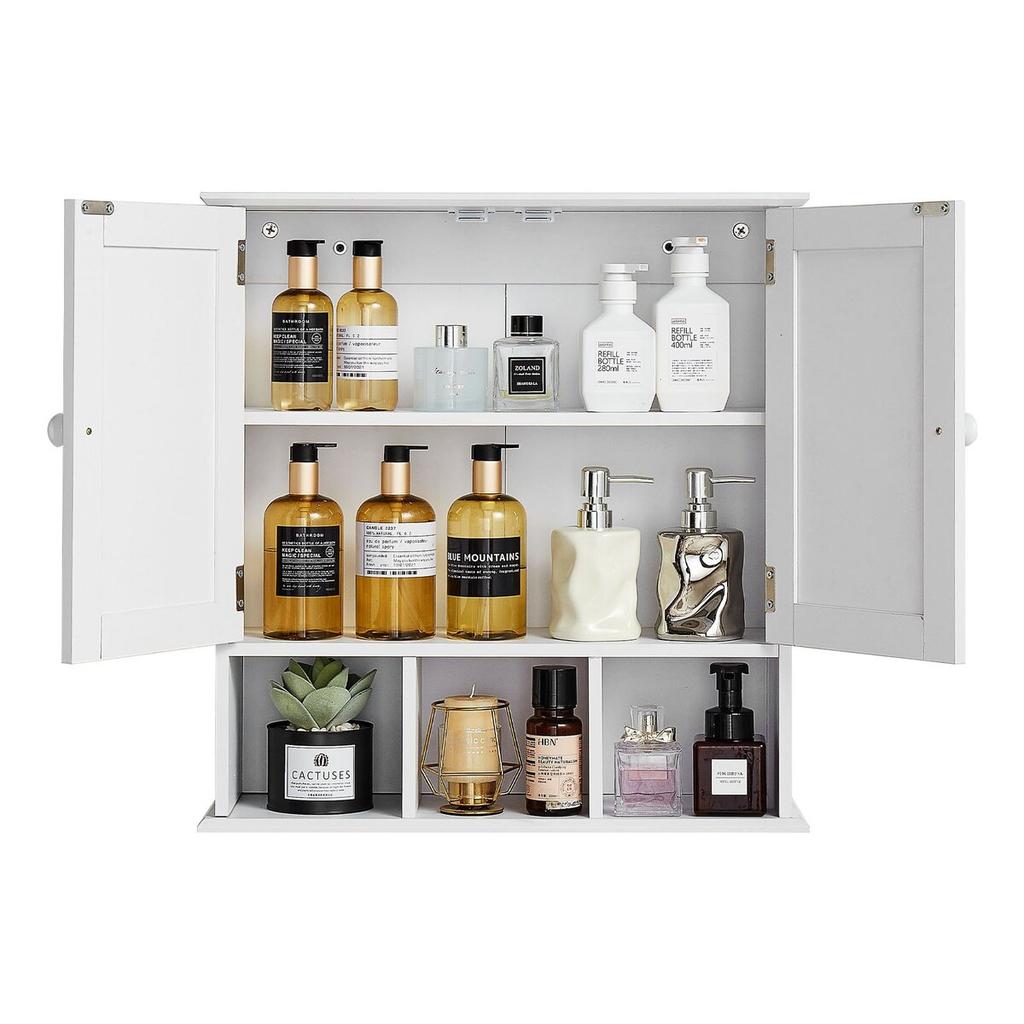 Bathroom Wall Cabinet, 2 Doors & Adjustable Shelf, Over the Toilet Storage Medicine Cabinet Wall Mounted, Hanging Organizer with Shelves & Open