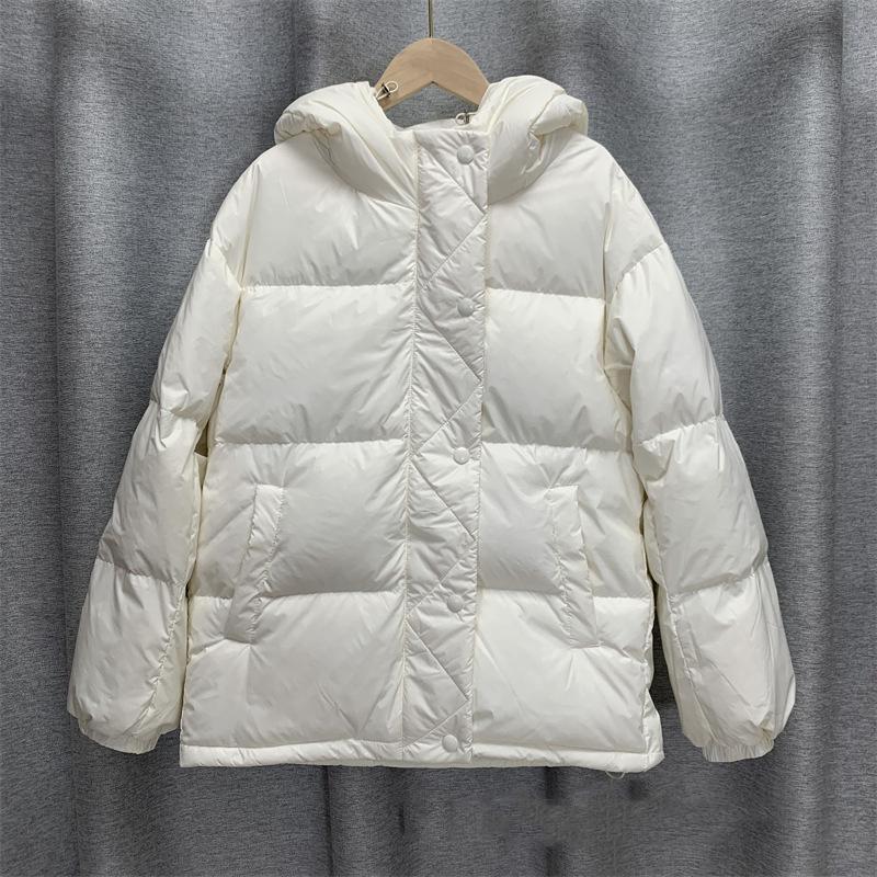 Зимняя свободная однотонная куртка с мягкой подкладкой на молнии и воротником с капюшоном, универсальное теплое белое пальто на утином пуху для женщин
