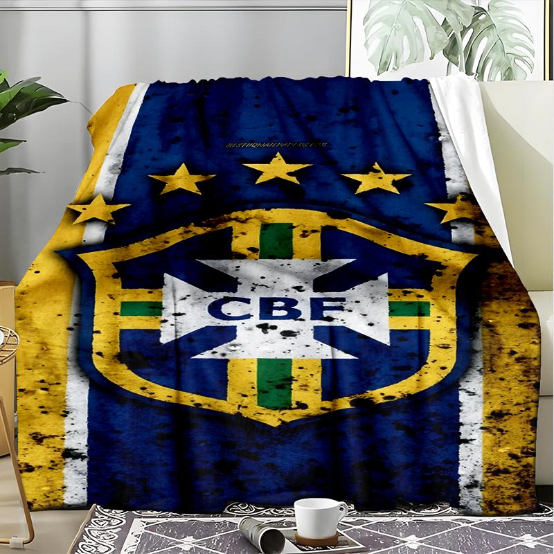 1PC Brazilian Football Federation Printed Soft Flannel Blanket Throw for Adult Bedroom Living Room Sofa Camping Travel Fan gifts Christmas Gifts