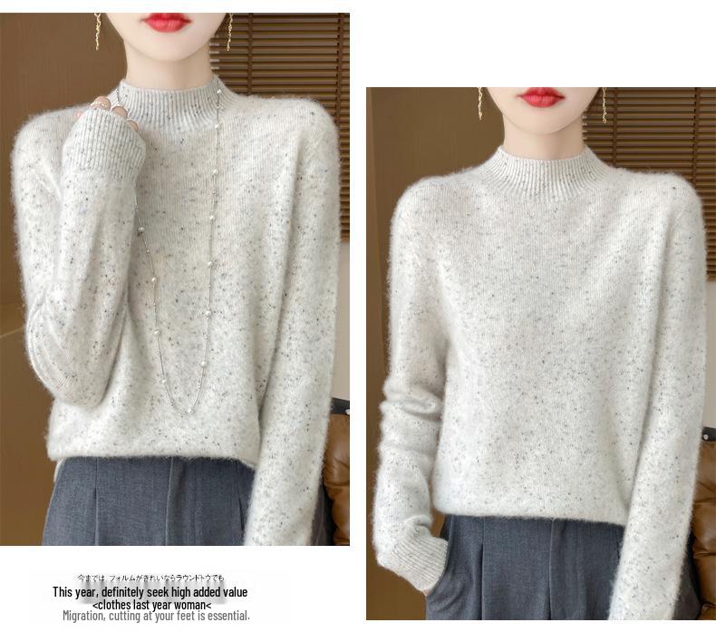 Элегантный пуловер для женщин в стиле Advanced Style, бесшовный, полувысокий воротник, 100% чистая шерсть