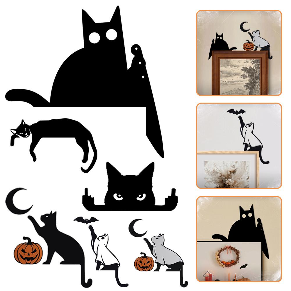 Halloween Cat Door Topper Door Frame Decor Decorative Black Cat Door Corner Decor Creative Door Right Angle Sign for Home Office