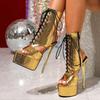 Pesstwei Sexy GoldenThin High Heels Platform Women Sandals Boots Fashion Open Toe Cross-strap Zipper Carnival Party Shoes