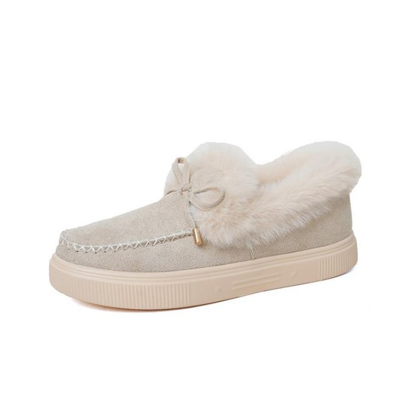Новая женская обувь женские хлопковые туфли зимние с бантом теплая обувь на плоской подошве пушистая обувь