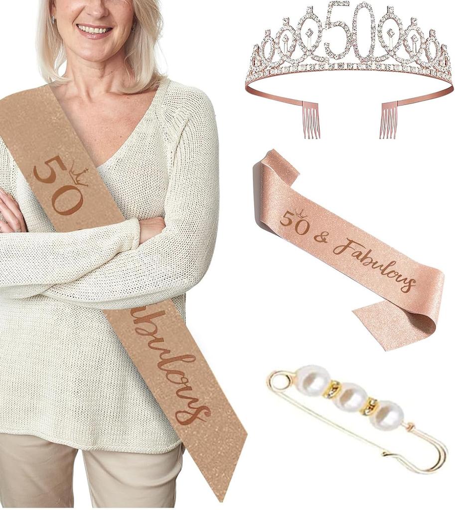 Happy 70th Birthday Decorations 70th Birthday Tiara Crown Birthday Cake Topper and Number 70 Candles Birthday Sash Rose Gold 70 Year Old Birthday