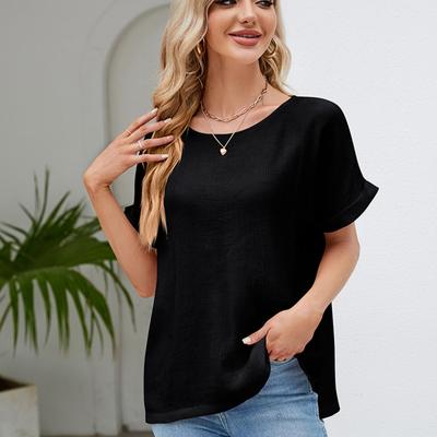 Женская однотонная хлопковая дышащая футболка с круглым вырезом и коротким рукавом, летняя базовая простая хлопковая футболка, свободная легкая удобная футболка для работы и отдыха