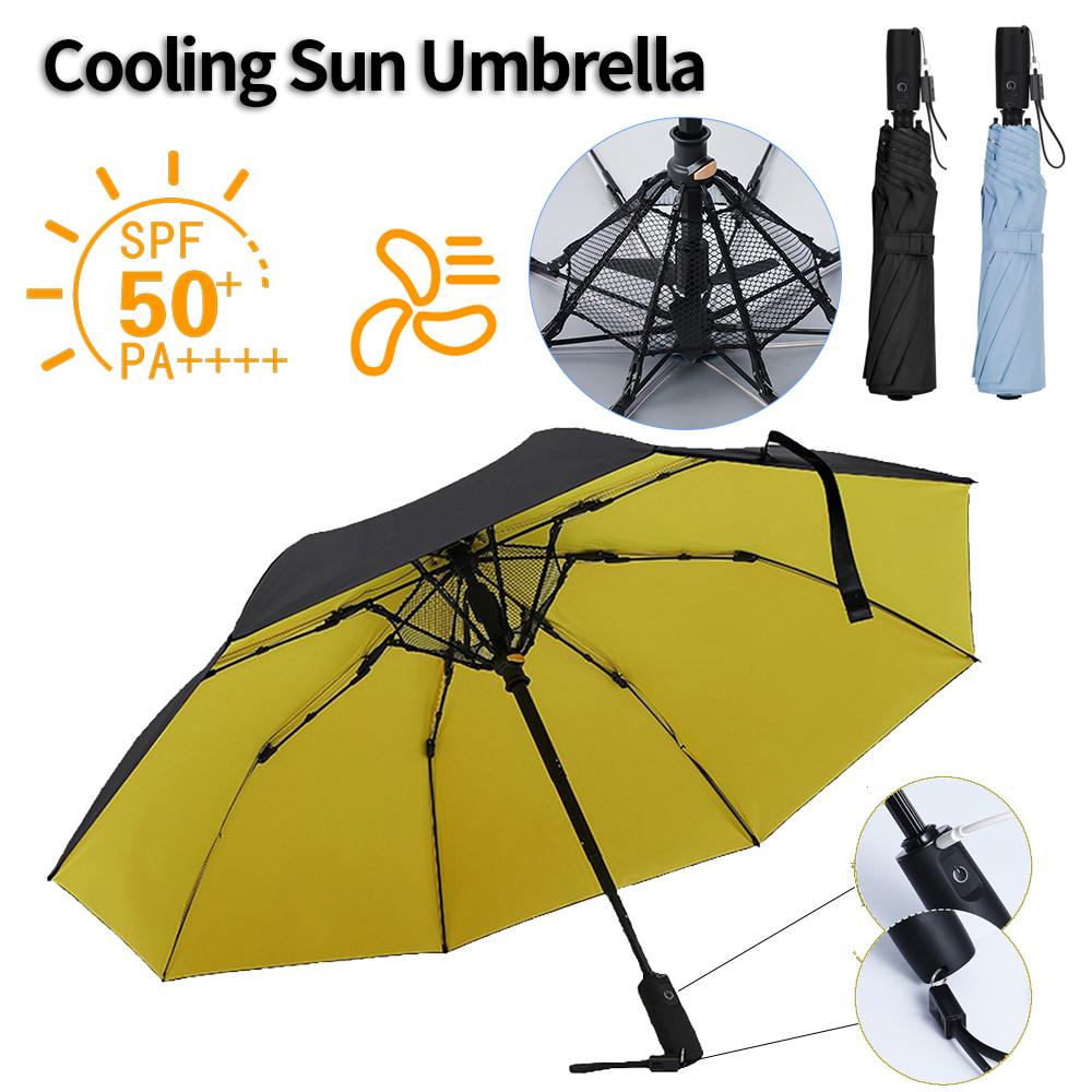 Umbrella with Fan USB Rechargeable UV Protection Umbrella Multi-Function Long Handle Umbrella for Daily Rain Protection