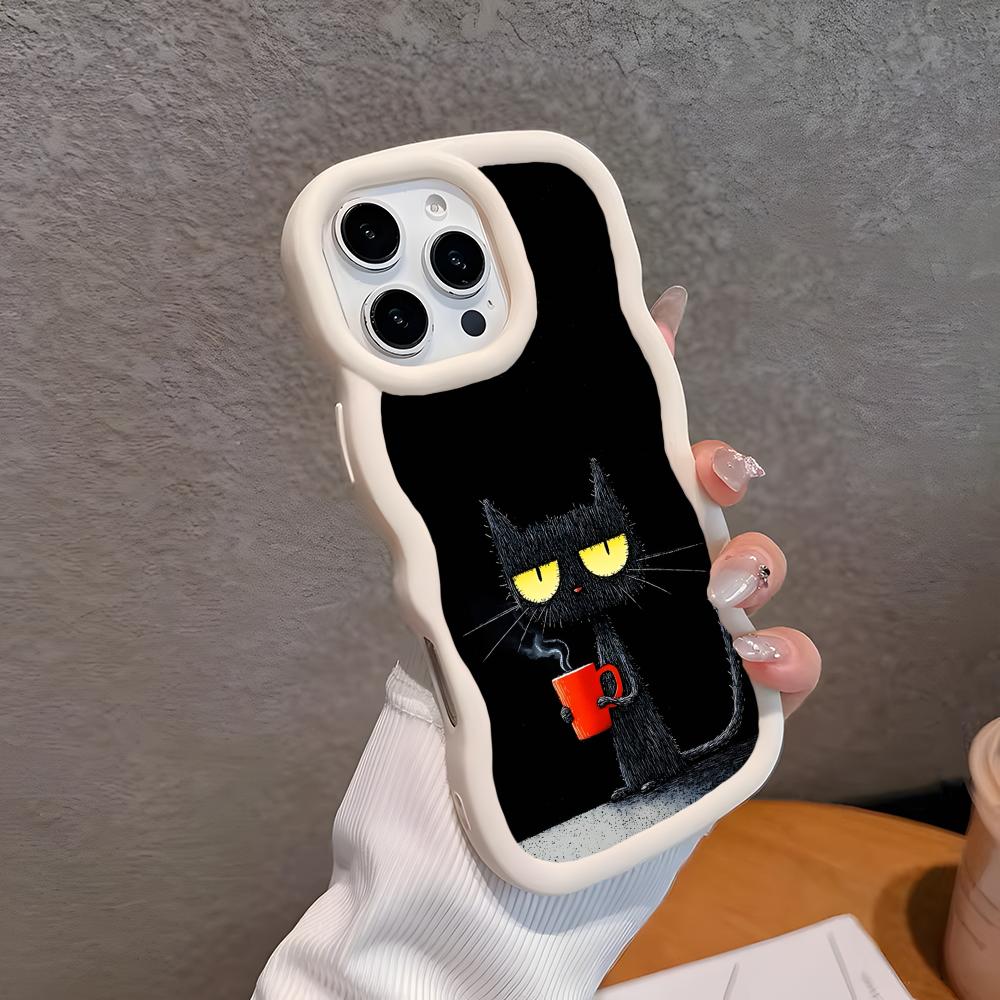 Милый Кофе-Кот Волнистый Край ТПУ Чехол для Мобильного Телефона для iPhone 17 16 15 14 13 12 11 Air Pro Max Plus Цветной Чехол