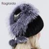 Новый стиль, шапка из натурального норкового меха, пушистая зимняя женская шапка из натурального лисьего меха, вязаная теплая шапка из натурального норкового меха, роскошная женская шапка