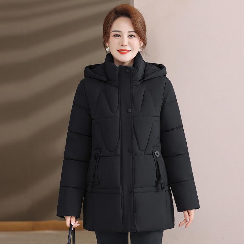 Mom's detachable hat, down cotton-padded clothes, women's medium and long foreign style, middle-aged women's thickened cotton-padded jacket