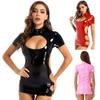 Ladies Shinny Patent Leather Mini Dress Nightclub Stage Performance