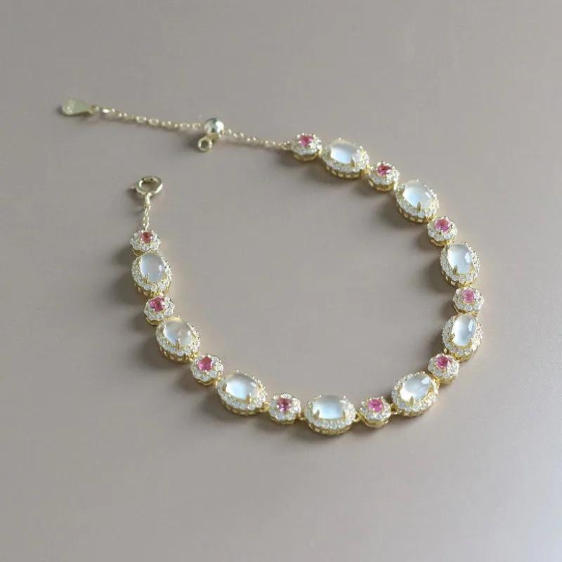 Exquisite Flowers Gentle Style Natural Chalcedony Oval Bracelet for Women Sweet New In Bangles Wedding Jewellry
