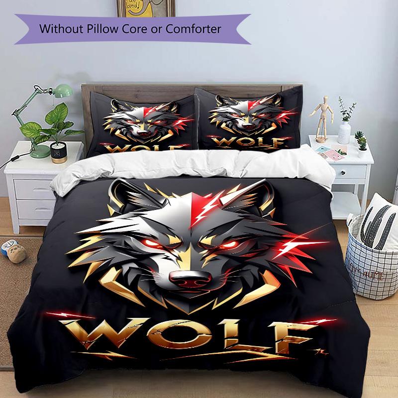 3pcs Wolf Headgear Duvet Cover Set, Cover For Bedroom Guest Room (1 Duvet Cover + 2 Pillowcase, Without Quilt), yy250922187