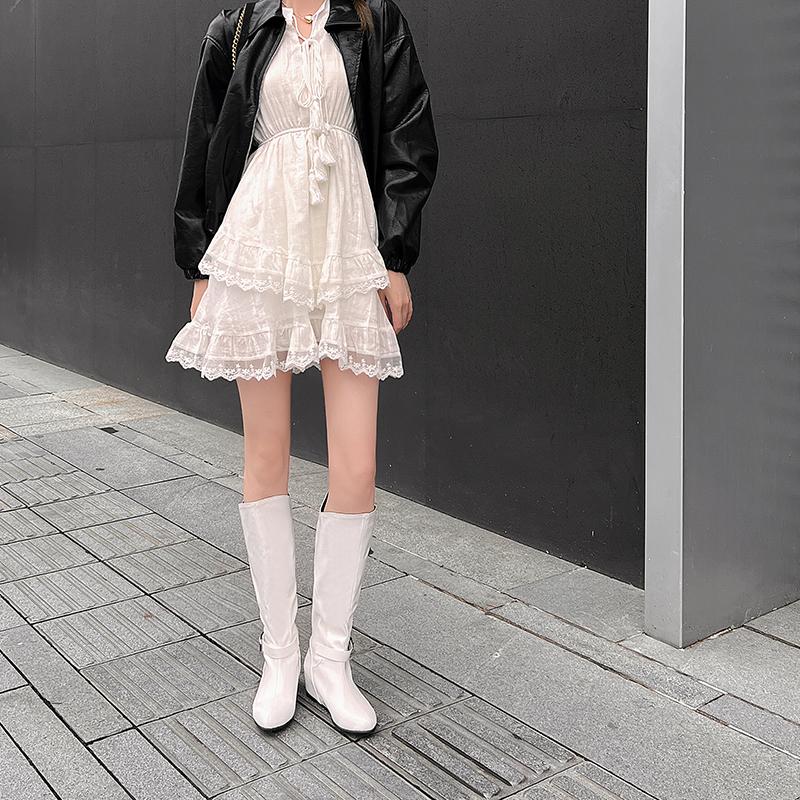 Women's flat-bottomed boots autumn and winter new large-size medium boots solid color versatile casual inner heel boots