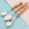 Дерево Бамбуковый Корень Ручка Столовые Приборы Нержавеющая Сталь Посуда Кухонная Утварь Ложка для Сервировки Еды Вилка для Салата Ложка Чайная Ложка Посуда