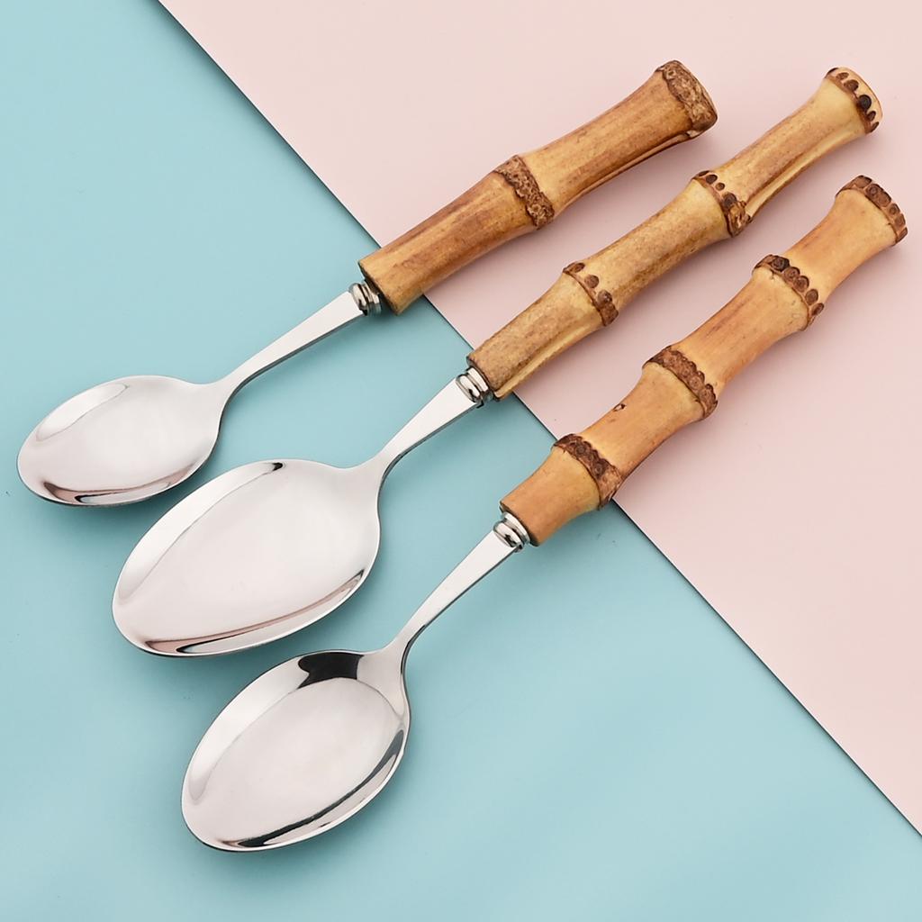 Дерево Бамбуковый Корень Ручка Столовые Приборы Нержавеющая Сталь Посуда Кухонная Утварь Ложка для Сервировки Еды Вилка для Салата Ложка Чайная Ложка Посуда