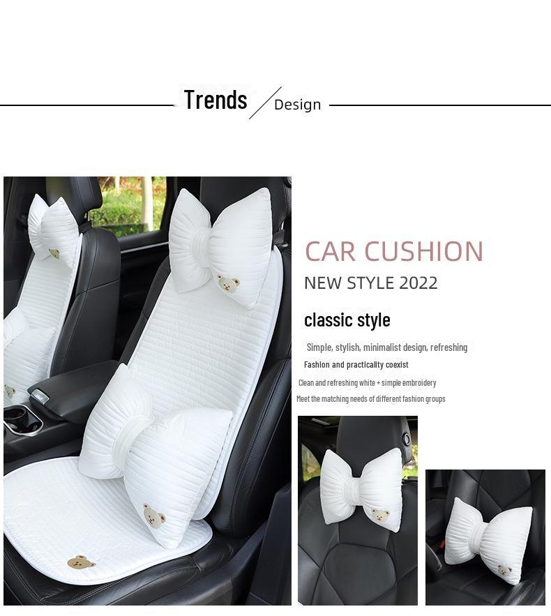 Cartoon Embroidered Bow Car Headrest Neck Pillow: Elastic, Breathable, and Stylish Car Interior Accessory.