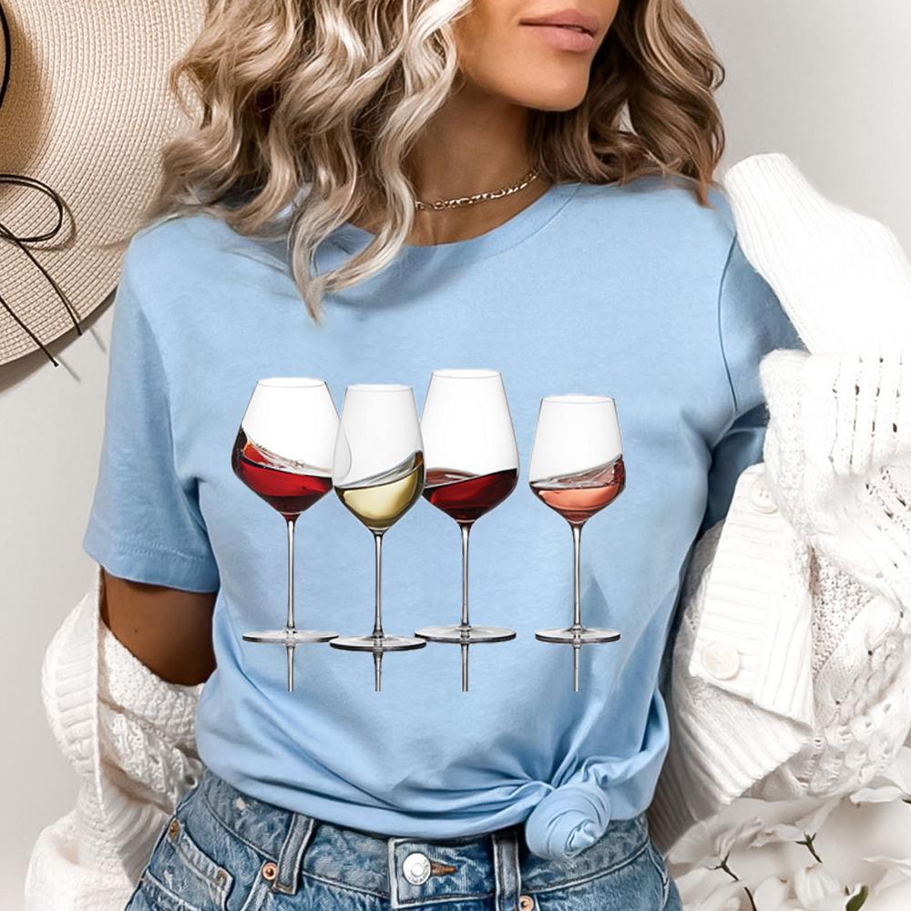 Футболки с винным принтом для женщин, летние повседневные футболки с круглым вырезом, футболки с короткими рукавами, модная футболка