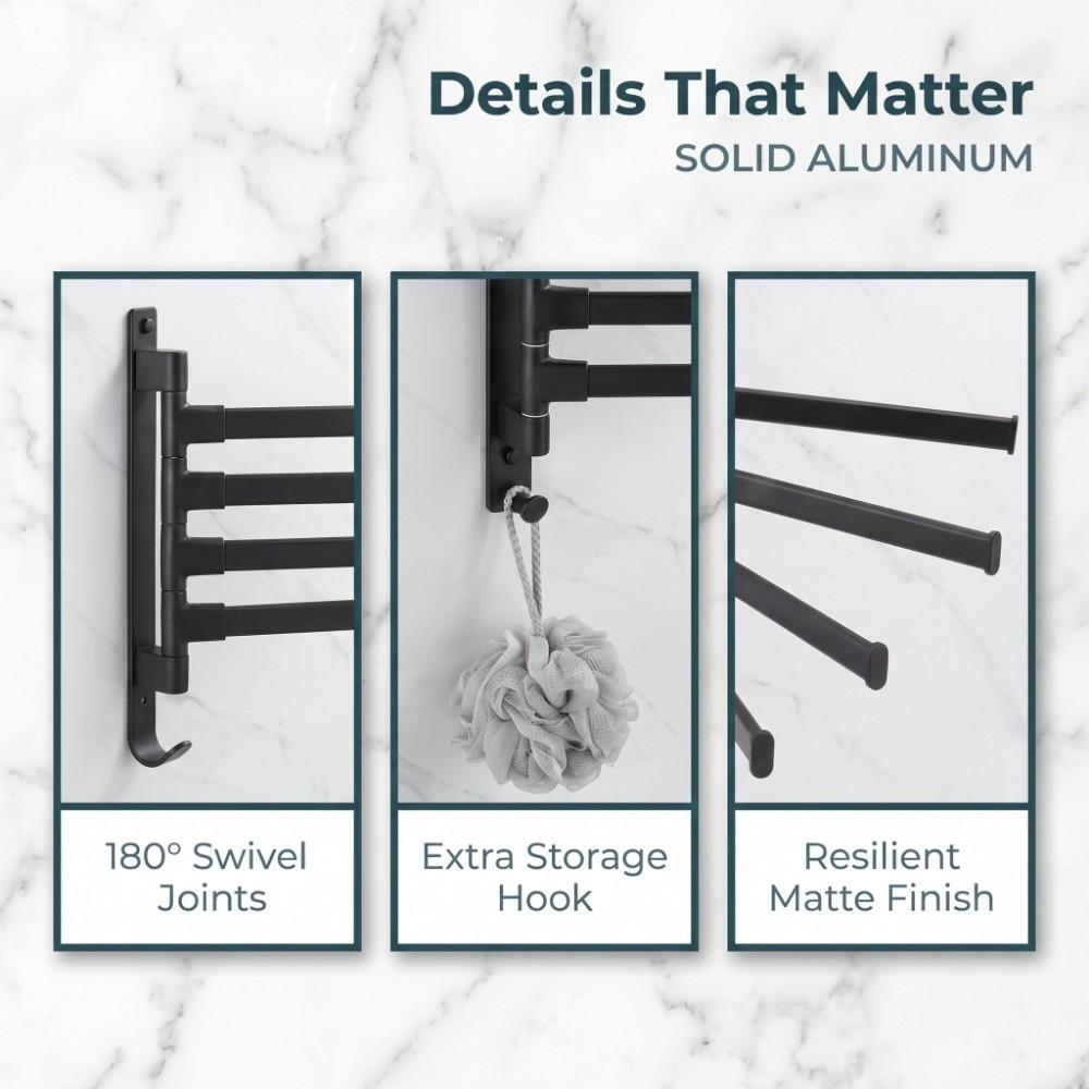 Aluminum Swivel Towel Bar Black Towel Holder Practical Swivel Towel Rack Space Saving