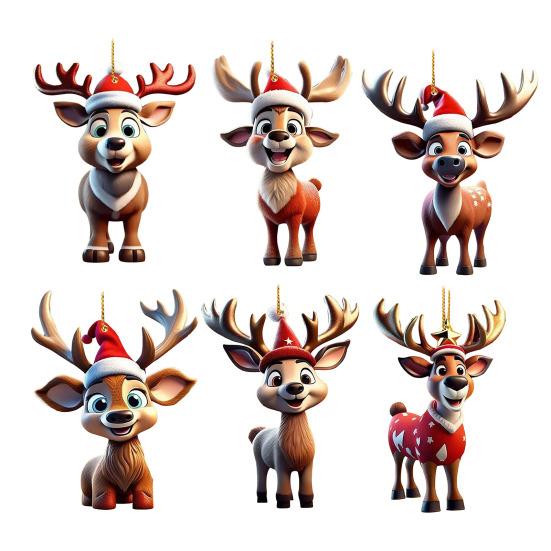 Рождественский олень подвеска акриловый 2D плоский олень подвесное украшение мультяшный Санта олень шапка
