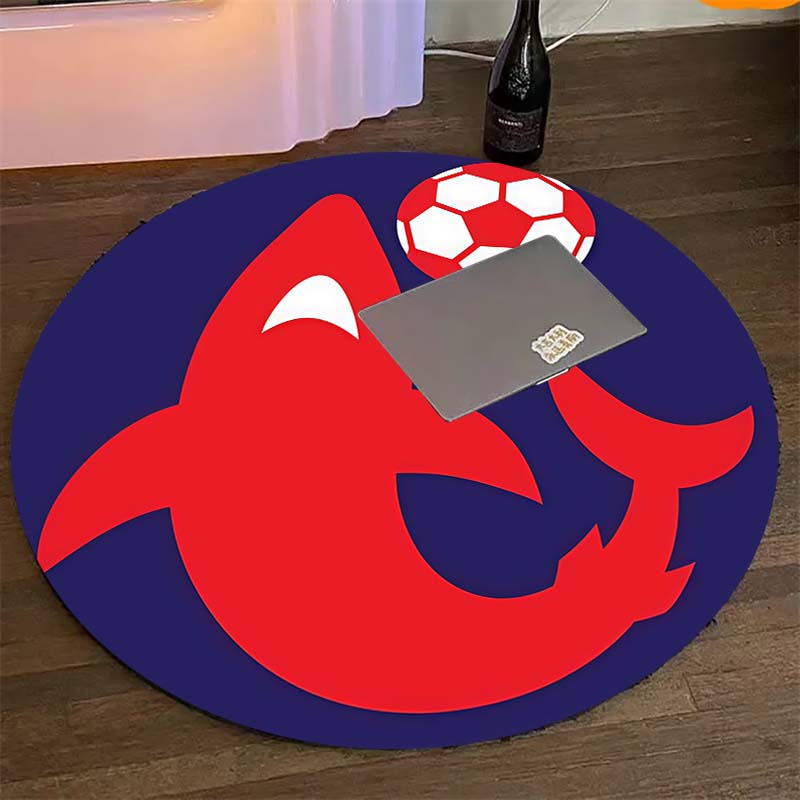 Red Shark Soccer Circular Area Rug Football Mascot Round Floor Carpet Gaming Chair Living Room Bedroom Decor Mat